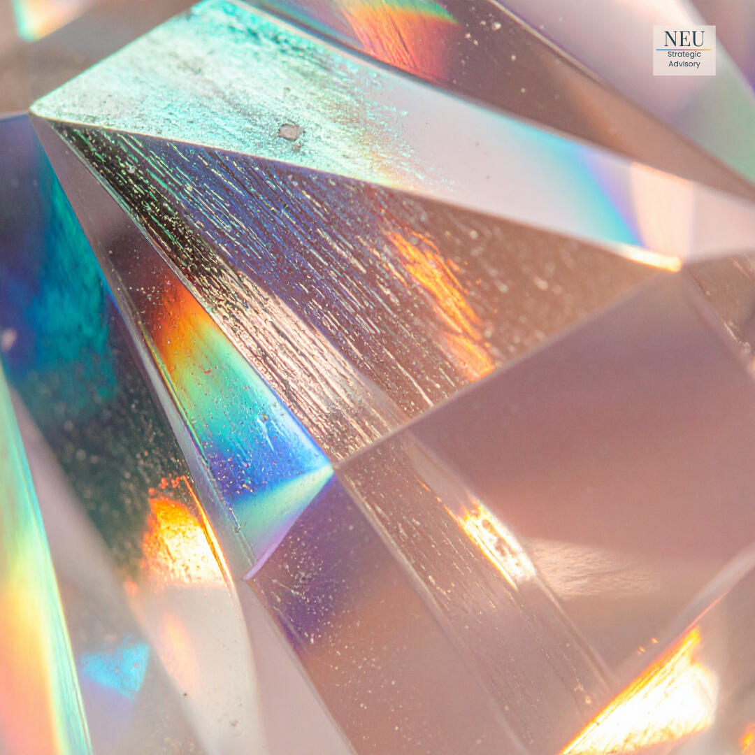 neu-strategic-advisory-los-angeles-marketing-healthcare-agency An image of a rainbow-tinted glass prism and the logo for NEU Strategic Advisory, a marketing agency based in Los Angeles.